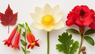 plantas y flores que adornan banderas de paises